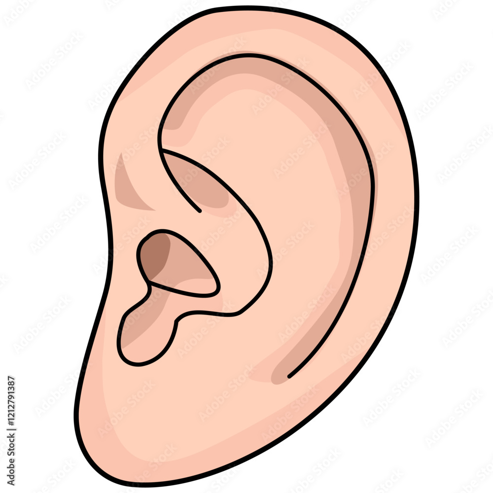 Cartoon. A human ear. Human ear organ hearing health care. vector illustration Cartoon. A human ear. Human ear organ hearing health care. vector illustration