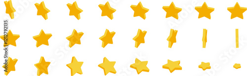 Star animation sprite icons set. Gold star rotating animation sprite sheet for game development or motion design