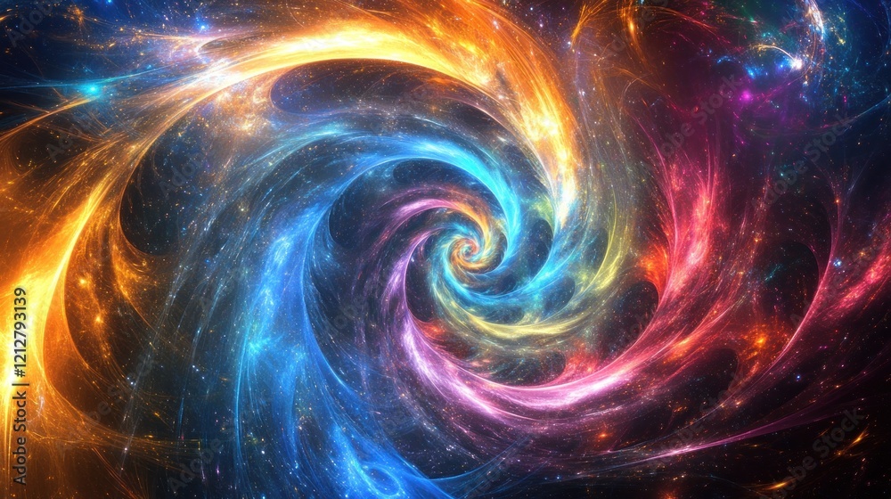 Cosmic Swirl: A vibrant fractal artwork depicting a swirling nebula with fiery hues of orange, blue, and pink, creating a mesmerizing cosmic dance. Cosmic Swirl: A vibrant fractal artwork depicting a swirling nebula with fiery hues of orange, blue, and pink, creating a mesmerizing cosmic dance.