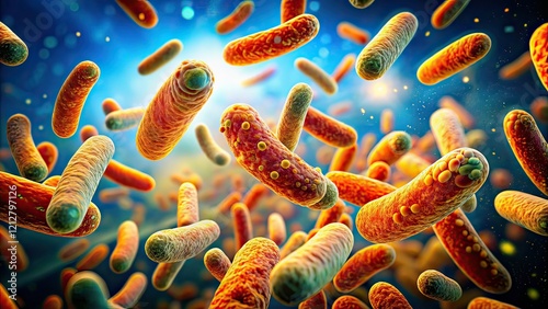 Microscopic Lactobacillus Acidophilus Bacteria Floating - Minimalist AI Art photo
