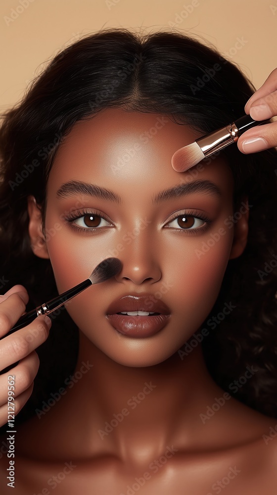 Obraz premium Professional makeup session showcasing serene beauty and expert artistry in a makeup studio