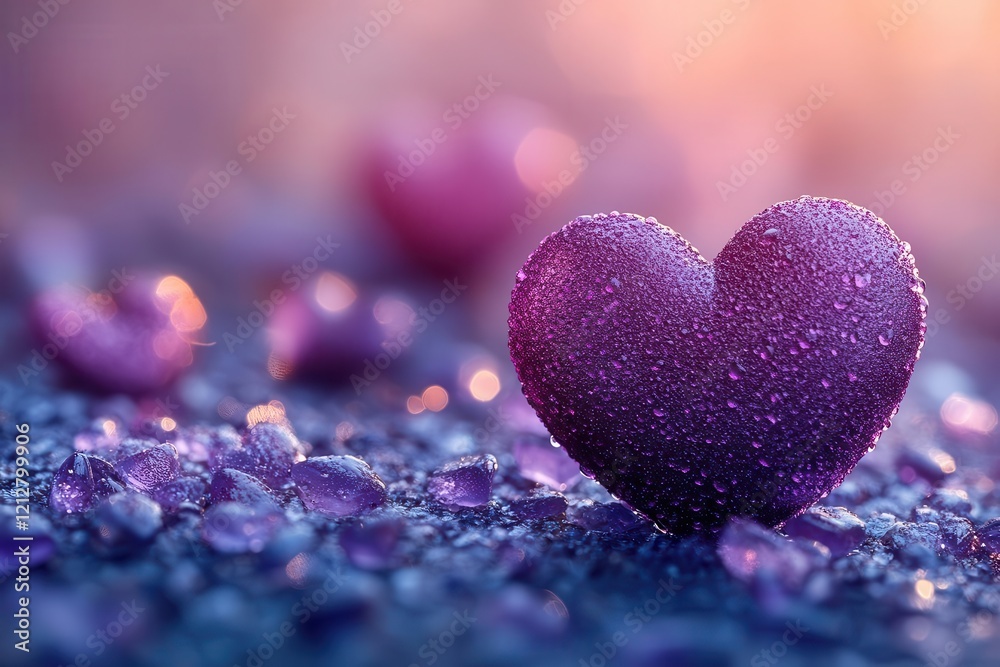Obraz premium vibrant purple hearts scattered across a soft background, creating a romantic and dreamy atmosphere, with subtle gradients and soft edges that enhance their charm