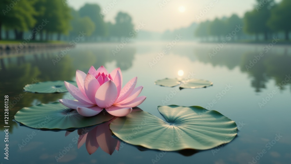 This peaceful photograph features a serene lotus pond with clear reflections of the sky, evoking a sense of harmony and oneness with nature often associated with Buddhism and meditation. This peaceful photograph features a serene lotus pond with clear reflections of the sky, evoking a sense of harmony and oneness with nature often associated with Buddhism and meditation.