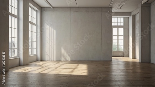 Modern Apartment Interior with Empty Living Room and Dining Area     3D Rendering