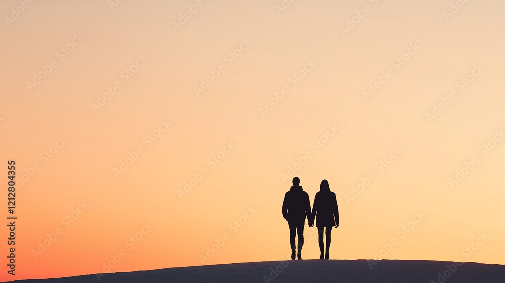 A couple walking together at sunset, enjoying a moment of togetherness and tranquility. A couple walking together at sunset, enjoying a moment of togetherness and tranquility.