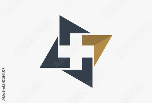 Four Directions Pointing Arrow Icon. Cross in the negative space in center of the four arrow icons. Usable for Company, Corporate, Identity, Business, Brand Logo related cross, medical, health, etc