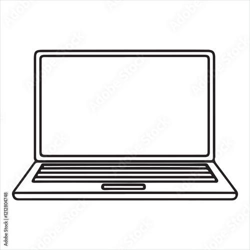 Continuous one line laptop drawing silhouette on white background
