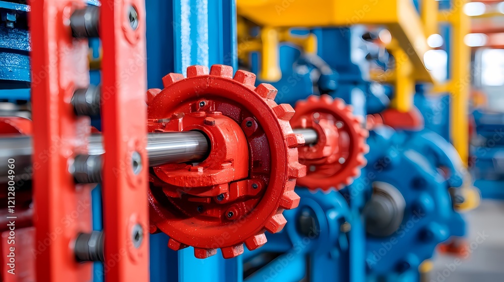 A close-up of colorful gears and machinery components, showcasing intricate mechanical designs in an industrial setting. A close-up of colorful gears and machinery components, showcasing intricate mechanical designs in an industrial setting.