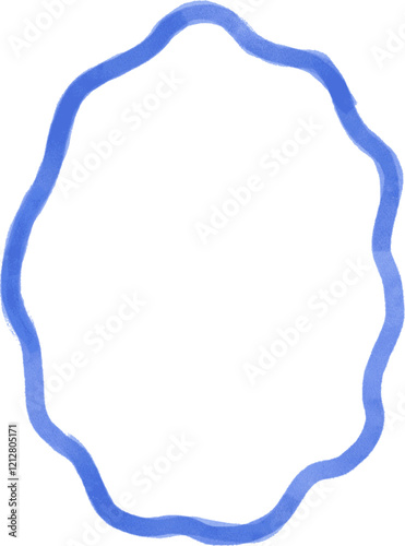 Outline scallop frame border in watercolor style. Retro frame with wavy border. Brush hand drawn oval