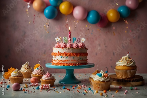 Wallpaper Mural one year birthday concept and unicorn cake Torontodigital.ca