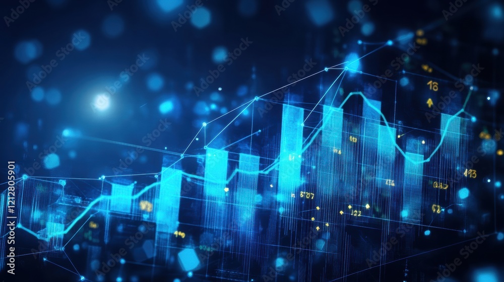 Fototapeta premium Line graph on a blue and black background representing data analysis and statistical trends