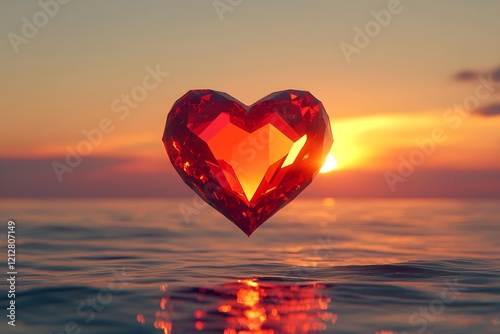 precious heart floating in the sky above the sea, sunset, sunrise, Valentine's Day, February 14