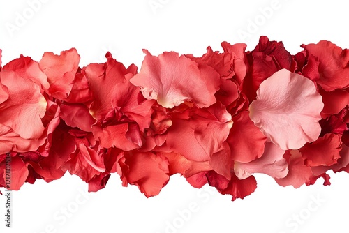A vibrant display of rose petals in shades of red and pink, perfect for romantic themes.