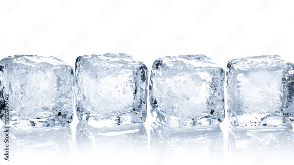 Four ice cubes on white background; refreshing drink concept Four ice cubes on white background; refreshing drink concept