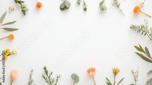 Floral Frame: A Delicate Arrangement of Colorful Flowers Bordering a White Background.