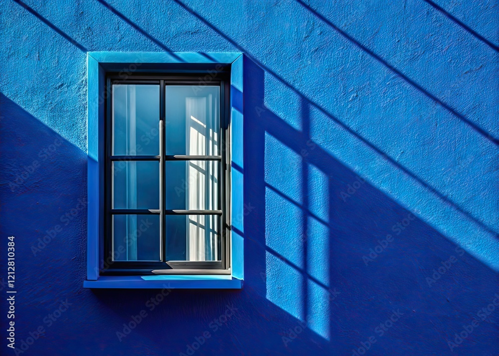 Obraz premium Modern Dark Window on Blue Wall - AI Photography