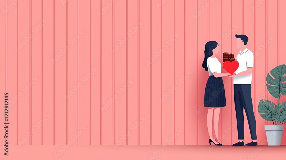 Couple sharing love holding heart on pink background. Couple sharing love holding heart on pink background.