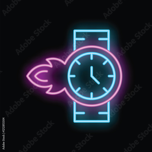 Neon sign of a wristwatch with flames showing that time is passing quickly