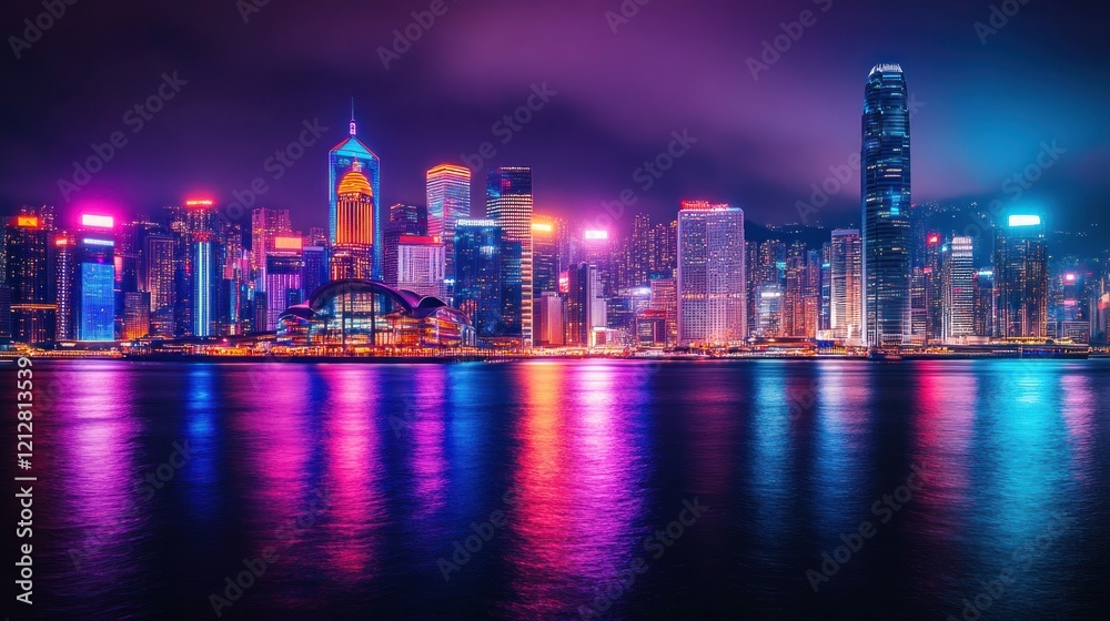 Fototapeta premium Night Lights of Hong Kong Skyline