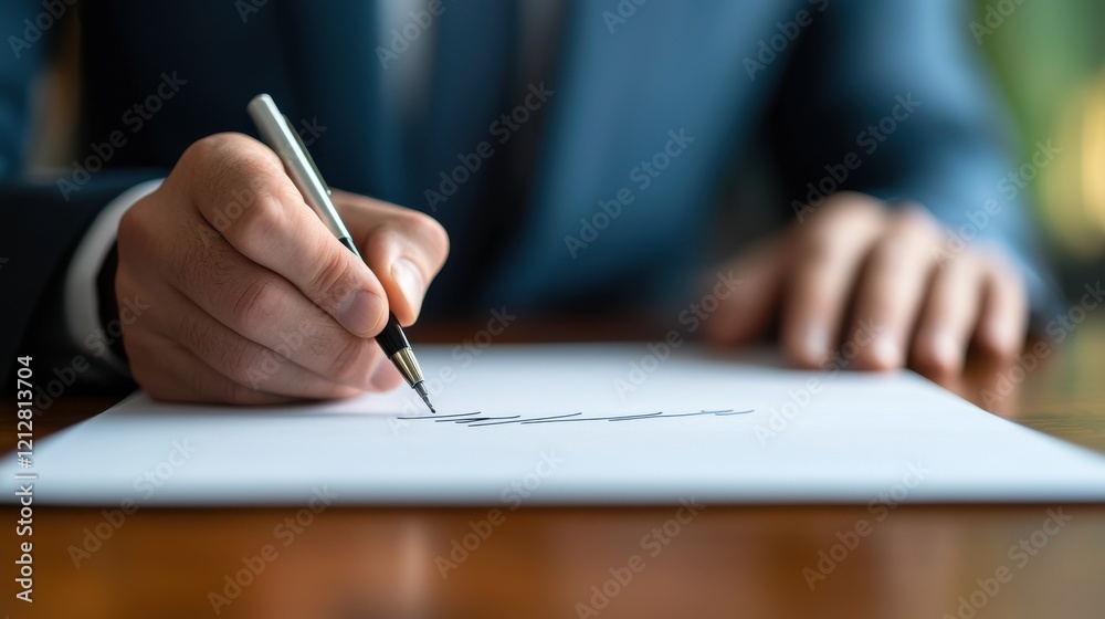 A moment of finalizing a deal with a signature on paper, surrounded by neat, professional office decor, highlighting the importance of official client approval A moment of finalizing a deal with a signature on paper, surrounded by neat, professional office decor, highlighting the importance of official client approval