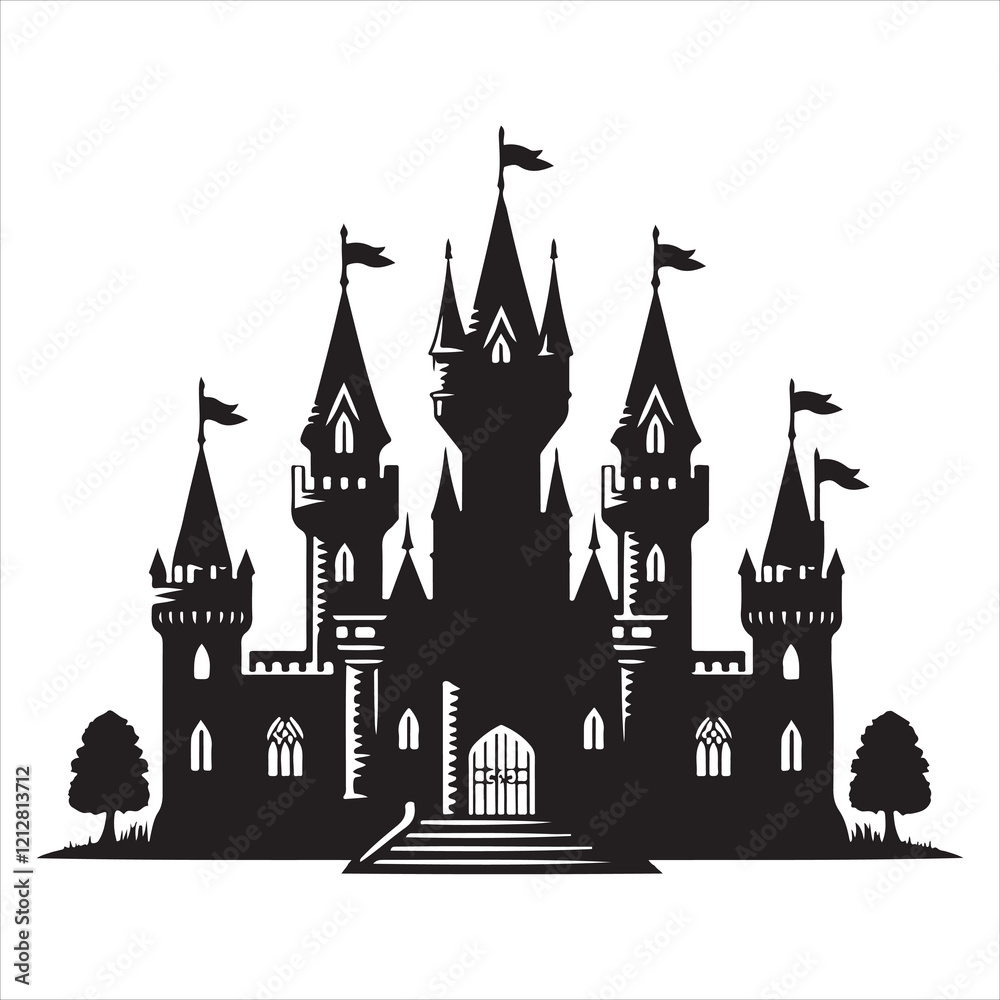 Obraz premium Castle vector illustration silhouette on white background 