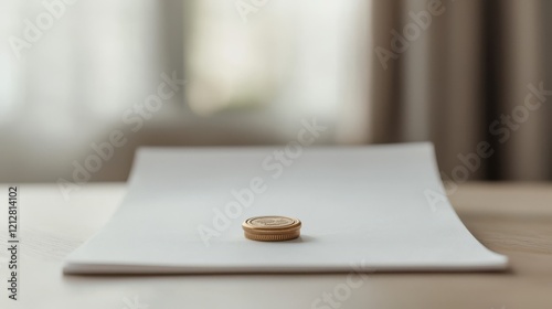 A focused shot of a single stamped document, with its seal shimmering under soft light, emphasizing its official and authoritative nature photo