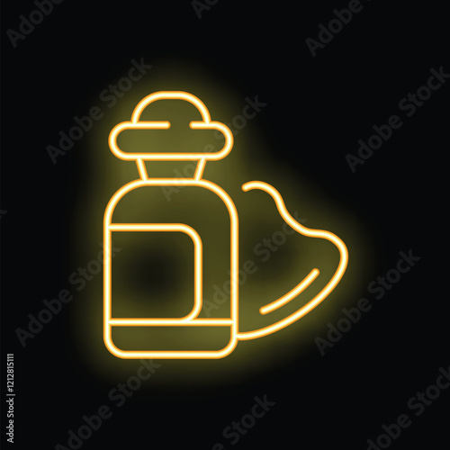 Neon sign showing a bottle with a pump dispenser and a beauty mask, perfect for businesses offering beauty treatments