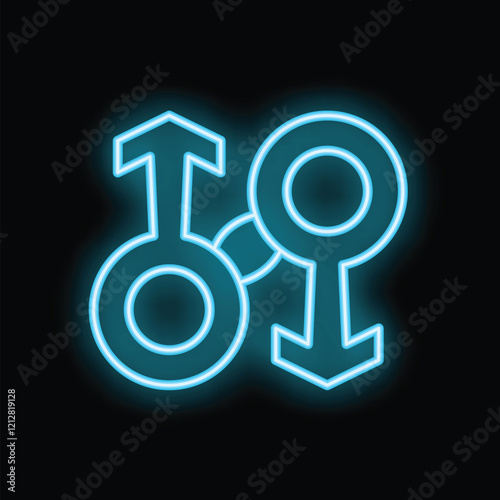 Glowing neon sign showing the male and female gender symbols, representing the concept of heterosexual relationships
