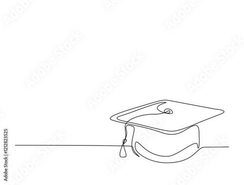 Continuous one line drawing of campus graduation cap. University graduation cap in single line draw illustration. Editable stroke.