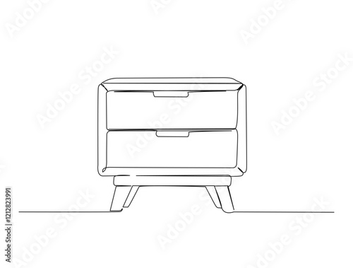 Continuous one line drawing of nightstand bed table - interior furniture. Side table in single line draw illustration. Editable stroke.