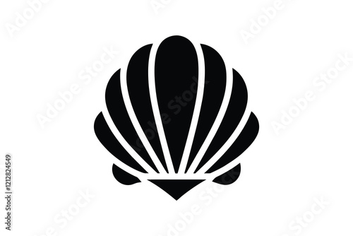 seashell silhouette, Illustration of a seashell on a black background, marine design  