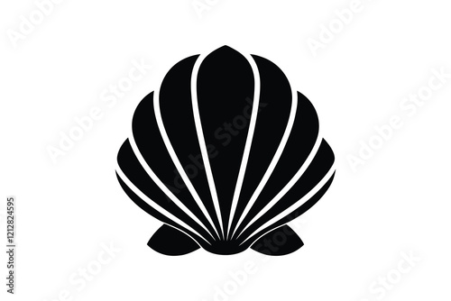 seashell silhouette, Illustration of a seashell on a black background, marine design  