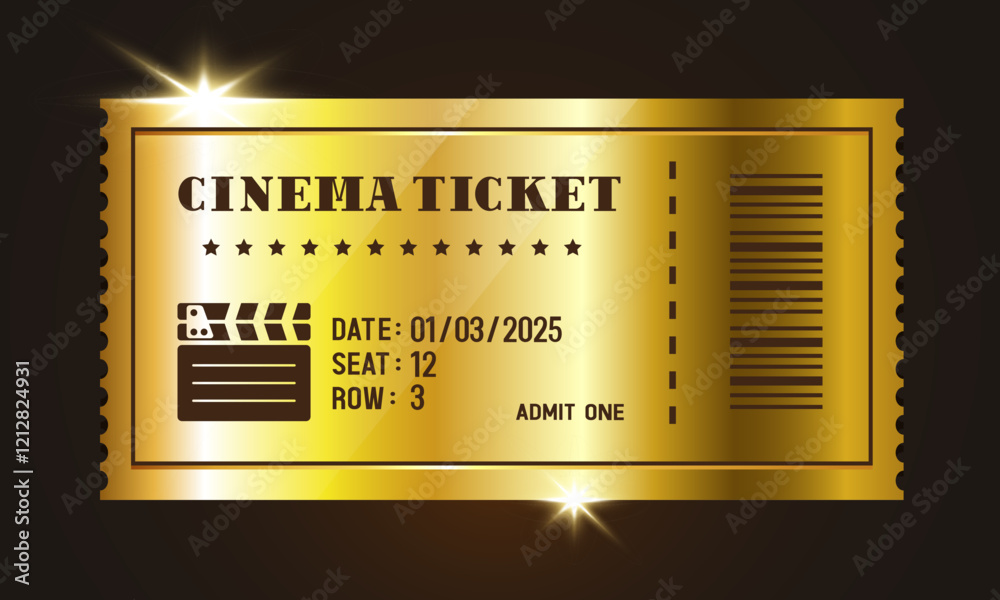 Fotografie Cinema ticket. Golden ticket. Vector illustration.