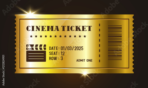 Cinema ticket. Golden ticket. Vector illustration.