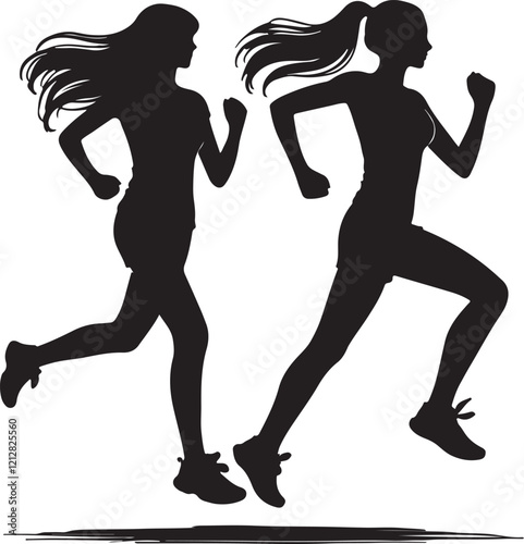 woman walkout running victor style block and white background.