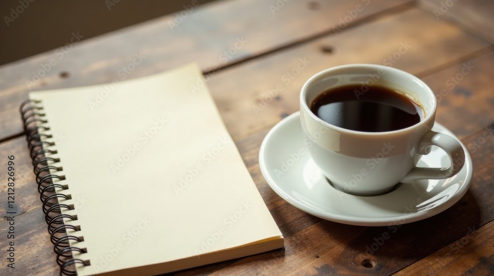 A blank spiral notebook rests beside a cup of dark coffee on a rustic wooden surface, suggesting a moment of quiet contemplation and creative inspiration. A blank spiral notebook rests beside a cup of dark coffee on a rustic wooden surface, suggesting a moment of quiet contemplation and creative inspiration.