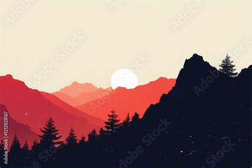 Mountain Landscape. Panorama of a mountain landscape. Nature landscape. Beautiful sky. Vector illustration..