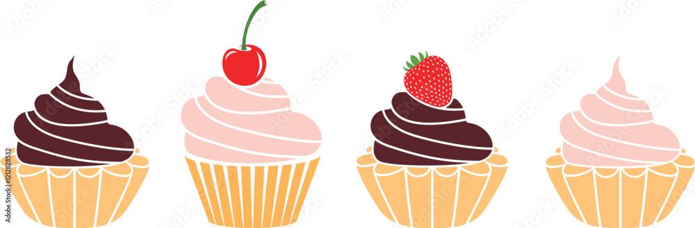 Cake set. Isolated cake on white background Cake set. Isolated cake on white background