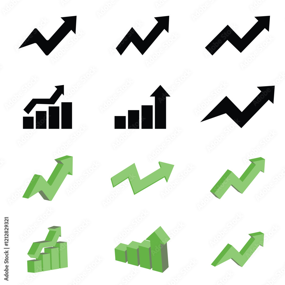 Collection of Growth Charts and Arrows in Black and Green Collection of Growth Charts and Arrows in Black and Green