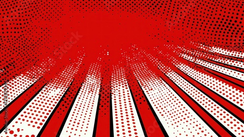 Red radial comic burst background with halftone dots.