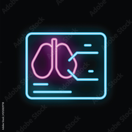 Neon lungs x ray, glowing medical icon representing pulmonology and respiratory diseases