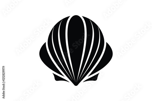 seashell silhouette, Illustration of a seashell on a black background, marine design  