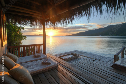 Tranquil Sunset View from a Tropical Overwater Villa