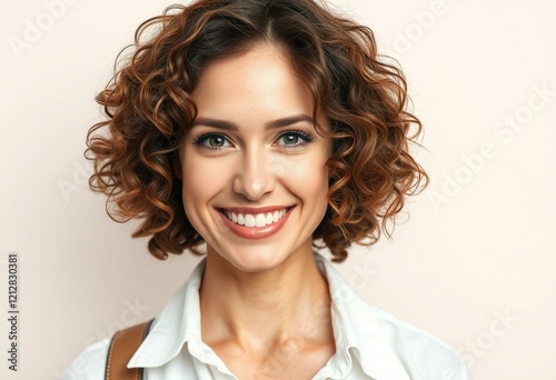 Woman with short hair and a playful smile photo