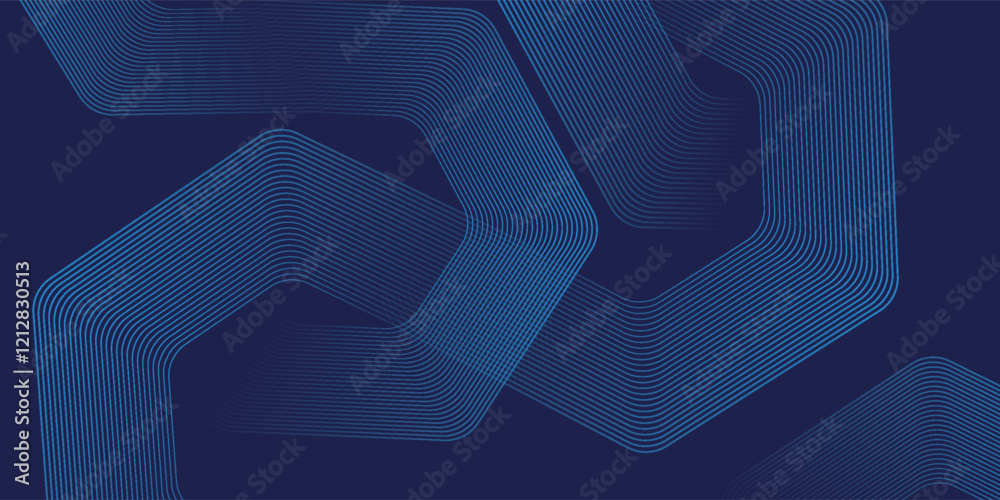 Modern abstract blue background with glowing geometric lines. Blue gradient hexagon shape design. Futuristic technology concept.