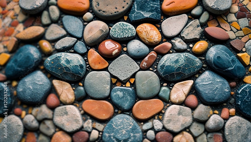 Smooth Colorful Stones and Pebbles Creating a Textured Ground Surface Smooth Colorful Stones and Pebbles Creating a Textured Ground Surface