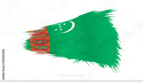 Turkmenistan National Flag with Textured Brush Strokes.