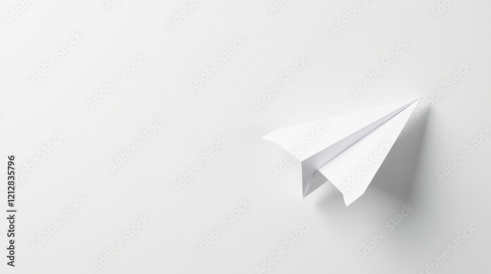 A Simple White Paper Airplane Soaring on a Plain White Background, Symbolizing Dreams of Flight and Unfolding Potential A Simple White Paper Airplane Soaring on a Plain White Background, Symbolizing Dreams of Flight and Unfolding Potential