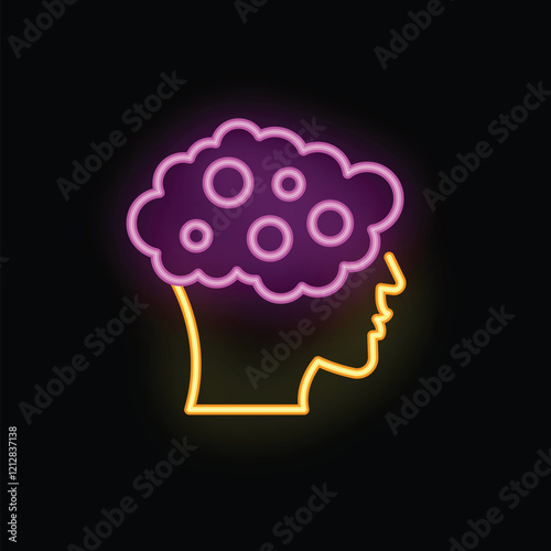 Neon sign depicting dementia affecting the human brain, symbolizing memory loss and cognitive decline