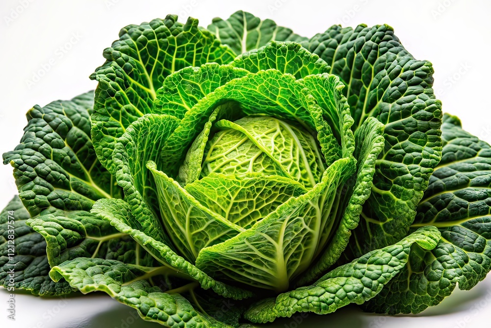 Obraz premium Pointed Cabbage Macro Photography, White Background, AI Photo, Food Photography
